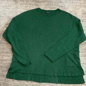 Eileen Fisher Forest Green Crewneck Layered-Hem Sweater